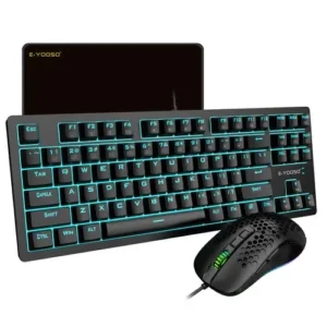 E-Yooso Z737 Combo Set - Full Keyboard, RGB Mouse, Mousepad, TKL Mechanical Keyboard, Blue Switches, Ice Blue Backlight, RGB Sidelight, Honey Comb Mouse, 10x10 Mousepad, Black