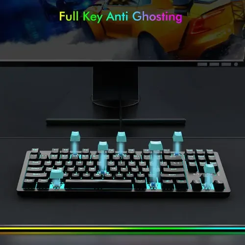 E-Yooso Z737 Combo Set - Full Keyboard, RGB Mouse, Mousepad, TKL Mechanical Keyboard, Blue Switches, Ice Blue Backlight, RGB Sidelight, Honey Comb Mouse, 10x10 Mousepad, Black - Image 6