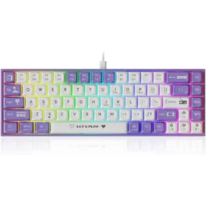 Ajazz AK680 Wireless 2-Mode Mechanical Gaming Keyboard, Hot-Swappable PBT Keycaps Full Keys Programmable Anti-Ghosting 60% Ultra-Compact Mini Keyboard for Windows PC/Mac, White Purple, Red Switch