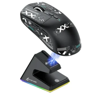 Attack Shark X6 Lightweight Wireless Gaming Mouse with RGB Backlight Charging Base, Tri-Mode Wired/2.4GHz/BT5.2, 26K DPI, PAW3395 Optical Sensor, HUANO Switch, 5 Programmable Buttons, PC/Mac - Black