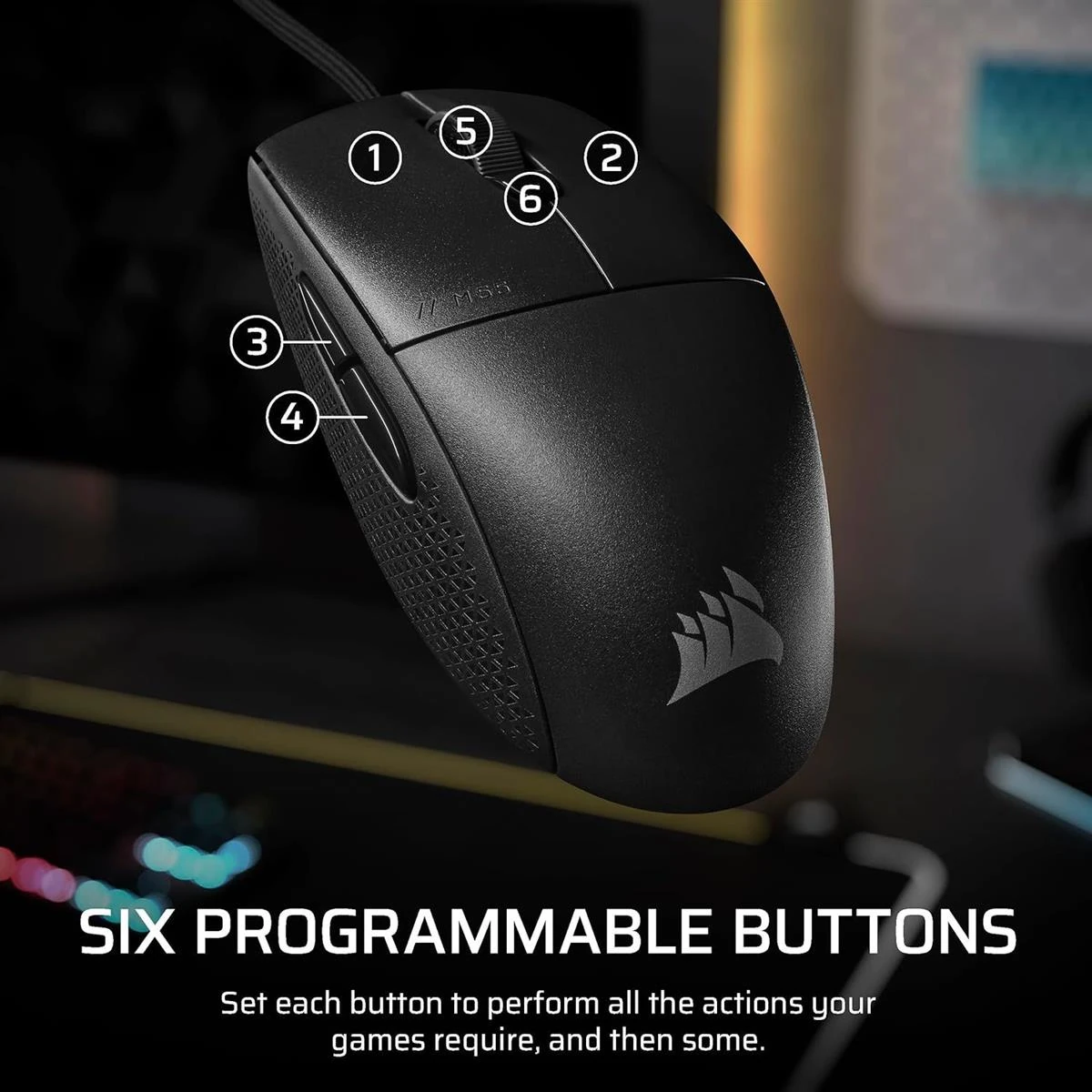 Corsair M55 Wired Lightweight FPS Gaming Mouse – 16,000 DPI, Six Programmable Buttons, Textured Side Grips – Black - Image 4