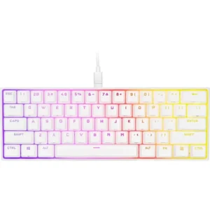 Corsair K65 RGB Mini 60% Mechanical Wired Gaming Keyboard – Cherry MX Speed Switches, PBT Double-Shot Keycaps, iCUE Compatible, QWERTY NA – White (Without Box)