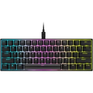 Corsair K65 RGB Mini 60% Mechanical Wired Gaming Keyboard – Cherry MX Speed Switches, PBT Double-Shot Keycaps, iCUE Compatible, QWERTY NA – Black (Without Box)