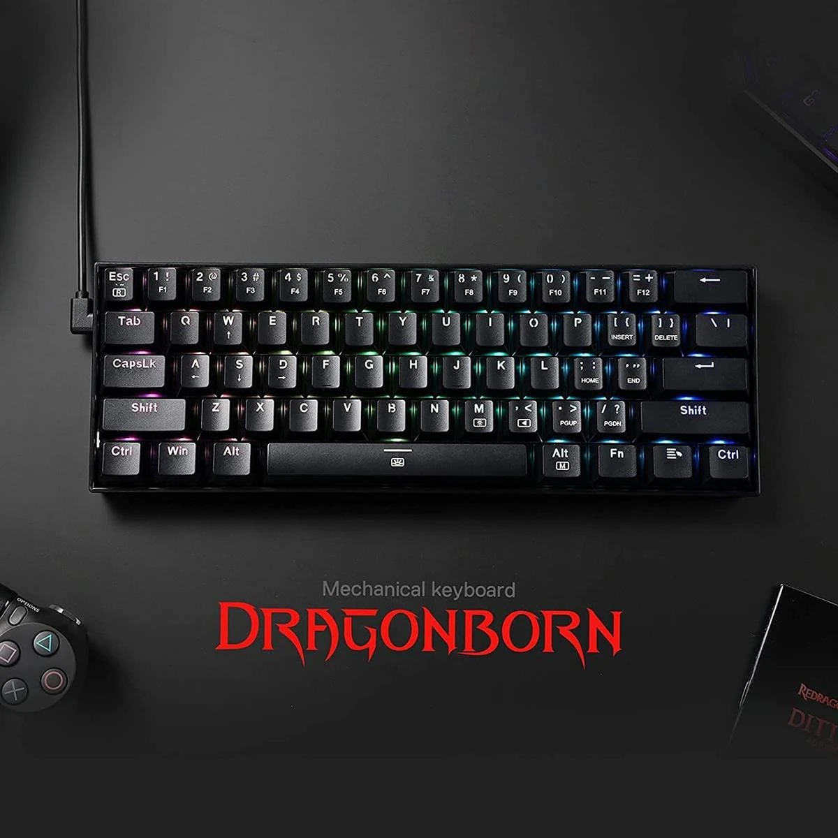 Redragon K630 Dragonborn 60% Wired RGB Gaming Keyboard, 61 Keys Compact Mechanical Keyboard with Tactile Brown Switch, Pro Driver Support, Black - Image 2