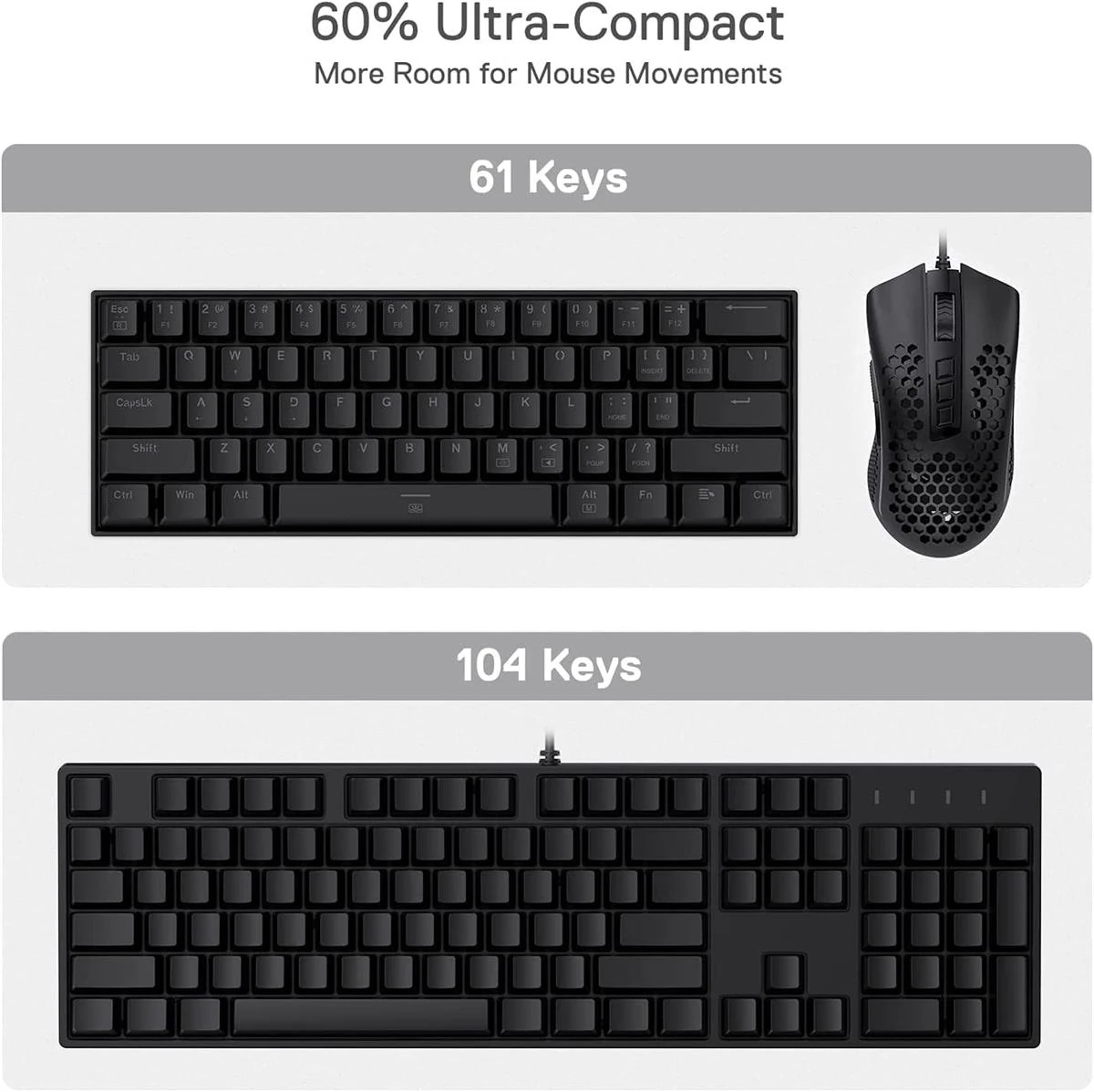 Redragon K630 Dragonborn 60% Wired RGB Gaming Keyboard, 61 Keys Compact Mechanical Keyboard with Tactile Brown Switch, Pro Driver Support, Black - Image 4