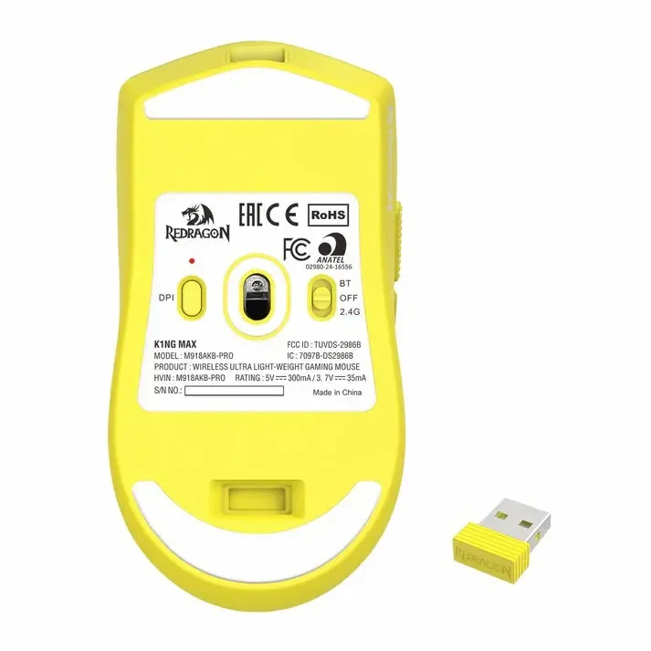 Redragon M918 K1NG MAX 1K Hz 3-Mode Wireless Gaming Mouse, 55G Lightweight 26K DPI Mouse w/Ergonomic Natural Grip Build, Full Programmable Buttons, Software Supports DIY Keybinds & DPI, Anime Yellow - Image 4