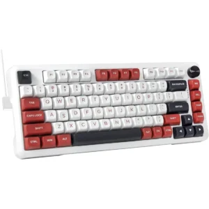 E-Yooso Z82 75% Wired Mechanical Gaming Keyboard, Creamy Sound, Hot Swappable Pre-Lubed Gray Switches, Gasket Structure, Knob Control, RGB Backlit, Compact Custom for PC, White/Red