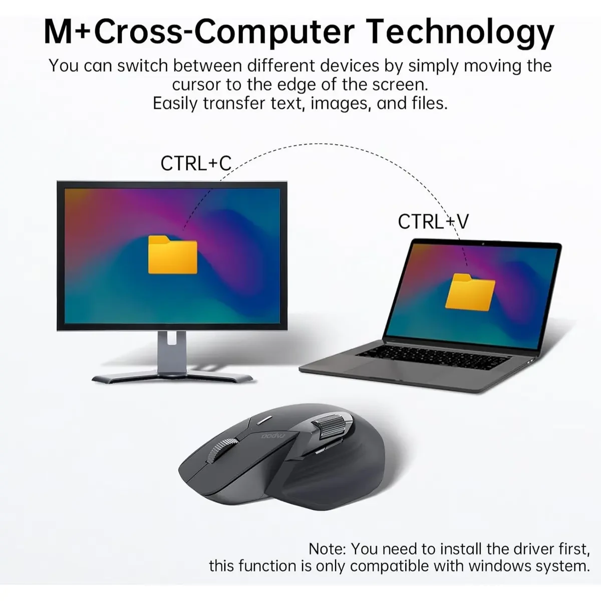 Rapoo MT760L Multi-Device Wireless Mouse, Bluetooth 5.0 and 2.4G Multi-Mode Connection, Up to 4 Devices, 11 Programmable Buttons, 4K DPI, 90 Days Battery Life, PC, Matte Black - Image 3