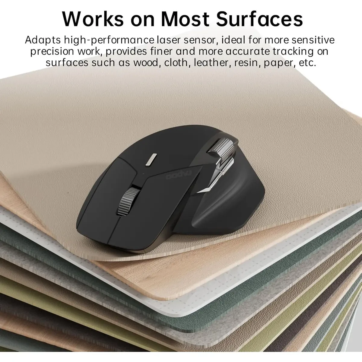 Rapoo MT760L Multi-Device Wireless Mouse, Bluetooth 5.0 and 2.4G Multi-Mode Connection, Up to 4 Devices, 11 Programmable Buttons, 4K DPI, 90 Days Battery Life, PC, Matte Black - Image 5