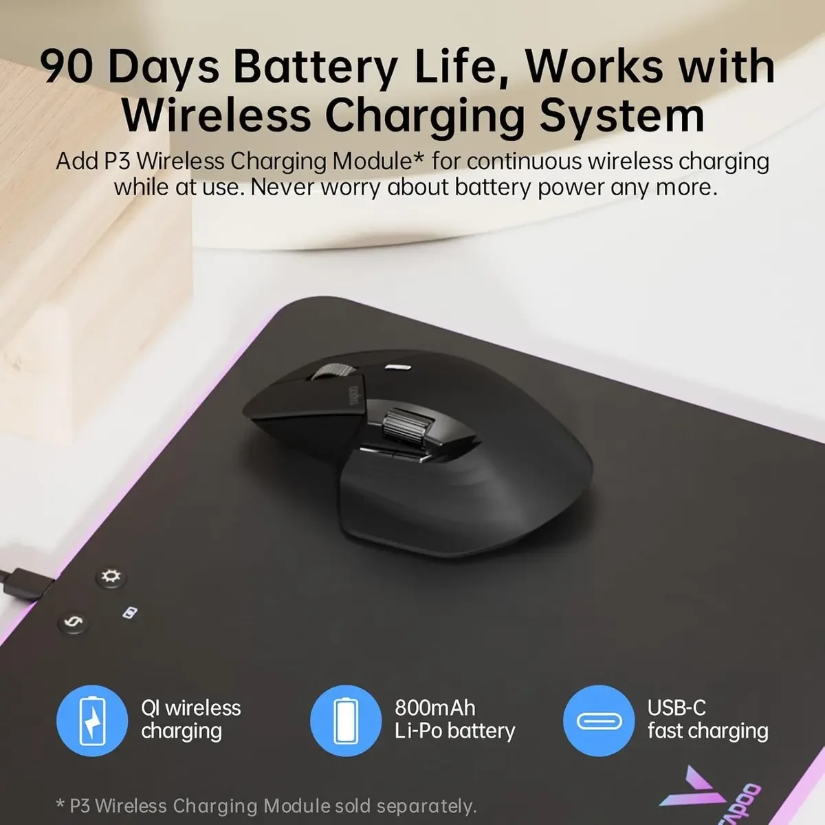 Rapoo MT760L Multi-Device Wireless Mouse, Bluetooth 5.0 and 2.4G Multi-Mode Connection, Up to 4 Devices, 11 Programmable Buttons, 4K DPI, 90 Days Battery Life, PC, Matte Black - Image 6