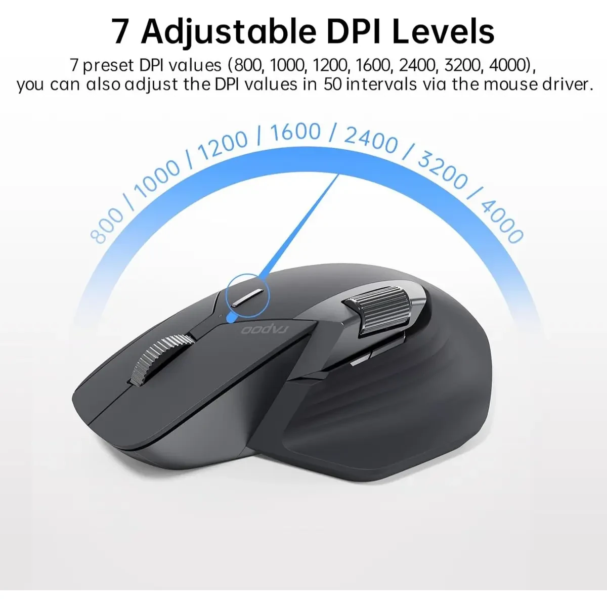 Rapoo MT760L Multi-Device Wireless Mouse, Bluetooth 5.0 and 2.4G Multi-Mode Connection, Up to 4 Devices, 11 Programmable Buttons, 4K DPI, 90 Days Battery Life, PC, Matte Black - Image 7
