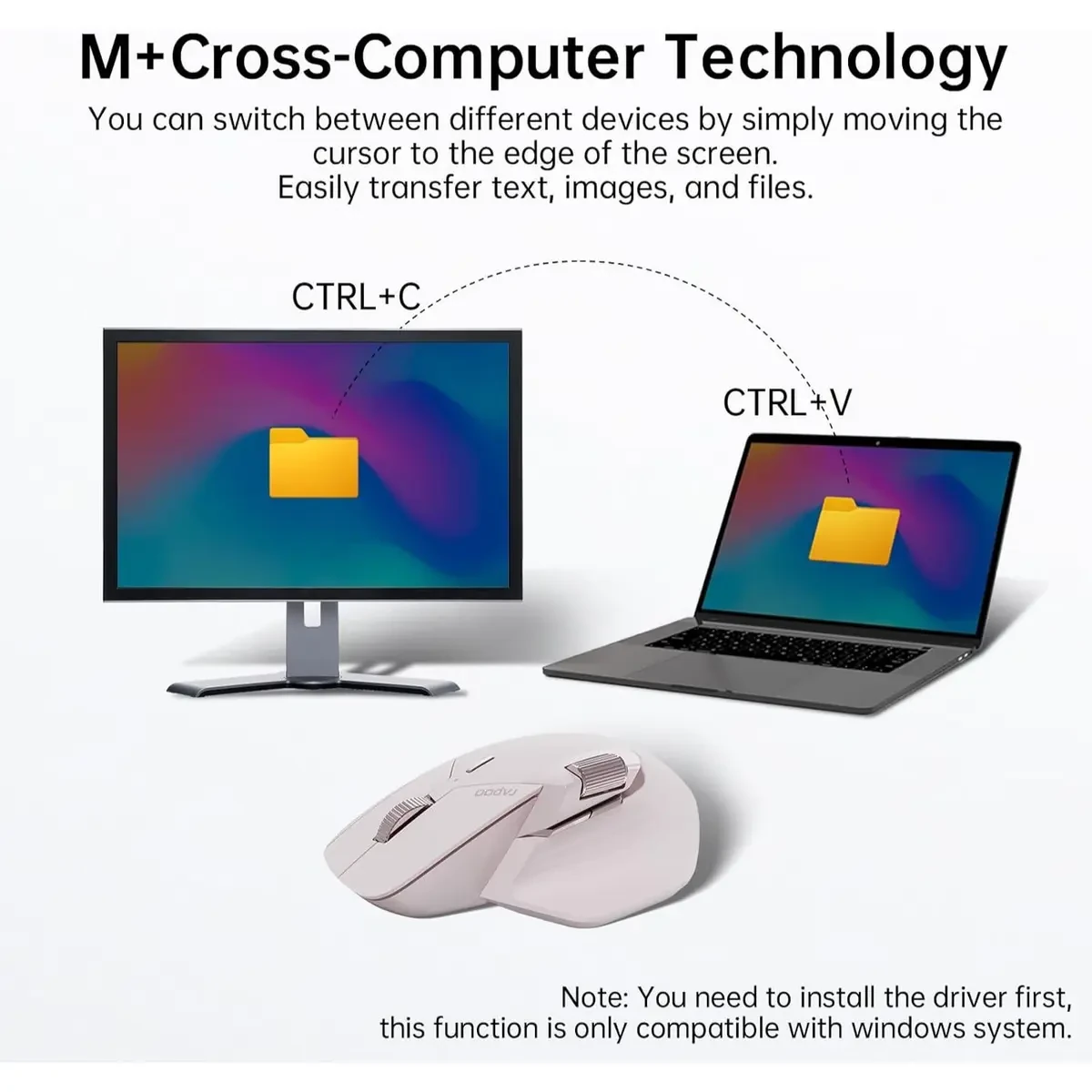 Rapoo MT760L Multi-Device Wireless Mouse, Bluetooth 5.0 and 2.4G Multi-Mode Connection, Up to 4 Devices, 11 Programmable Buttons, 4K DPI, 90 Days Battery Life, PC, Pink - Image 6