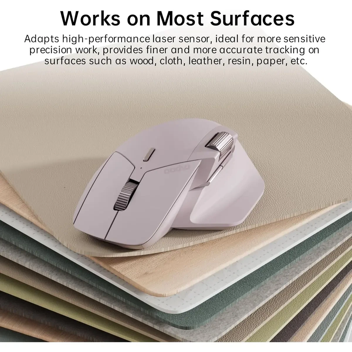 Rapoo MT760L Multi-Device Wireless Mouse, Bluetooth 5.0 and 2.4G Multi-Mode Connection, Up to 4 Devices, 11 Programmable Buttons, 4K DPI, 90 Days Battery Life, PC, Pink - Image 7