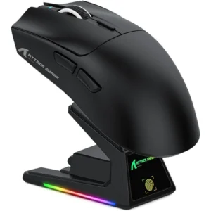 Attack Shark X1 Wireless Gaming Mouse with RGB Charging Dock, PAW3395 PRO Sensor Up to 40K DPI, 53g Ultra Light Tri-Mode Computer Mice, 1KHz Polling Rate 5 Programmable Buttons for WIN/MAC - Black (with Grip Tape)
