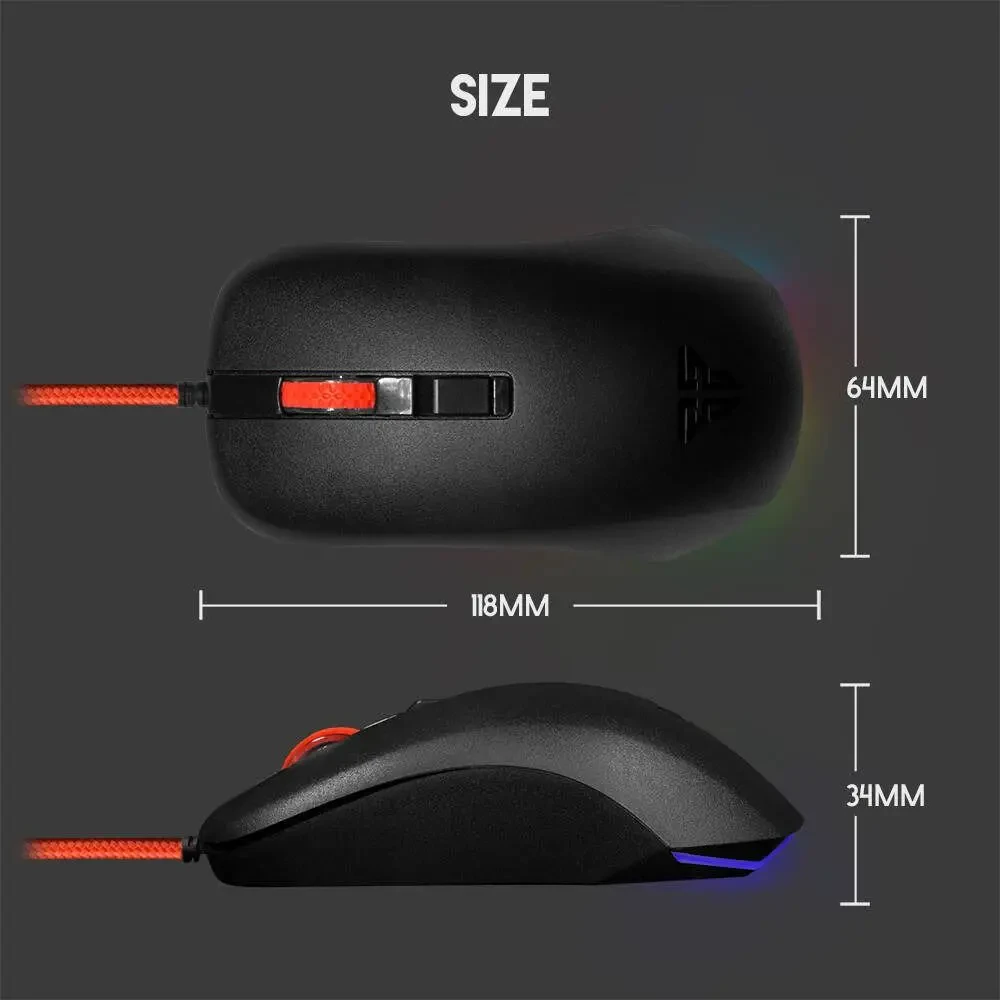 Fantech Rhasta II G13 Gaming Mouse, Optic Sensor, 2400 DPI Resolution, Ambidextrous Design, RGB Lights, Silicone & Rubber Scroll Wheel, 1.8m Cable, Black - Image 7