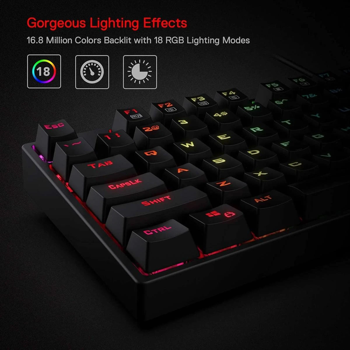 Redragon K582 Surara RGB Mechanical Gaming Keyboard, 100% 104 Keys Standard Layout Gaming Keyboard with Double-Shot ABS Keycaps, Dynamic 16.8M RGB Backlit & Linear Red Switch, Redefine Software Supported, Black - Image 2