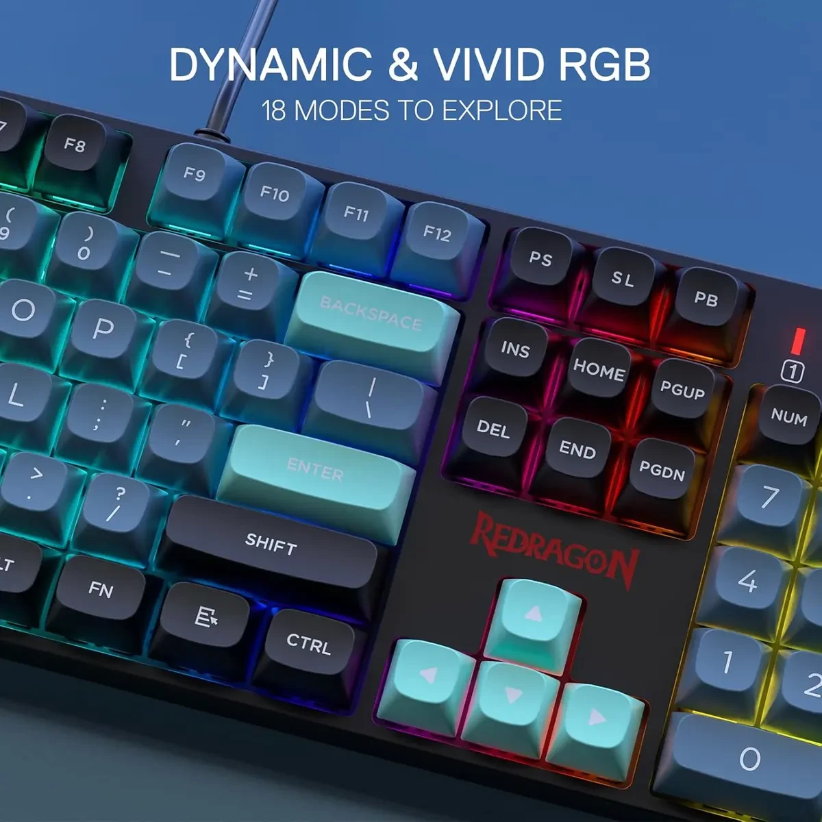 Redragon Surara K582 SE Wired RGB Gaming Keyboard, 104 Keys Mechanical Keyboard w/Mixed Color Round PBT Keycaps, Dynamic 16.8M RGB Backlit & Linear Red Switch, Redefine Software Supported (Dark Jade) - Image 3