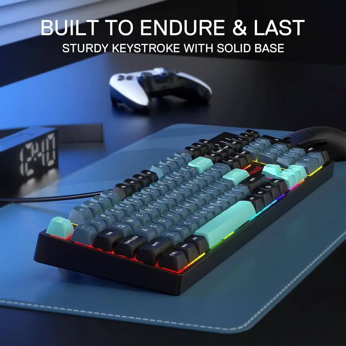 Redragon Surara K582 SE Wired RGB Gaming Keyboard, 104 Keys Mechanical Keyboard w/Mixed Color Round PBT Keycaps, Dynamic 16.8M RGB Backlit & Linear Red Switch, Redefine Software Supported (Dark Jade) - Image 4