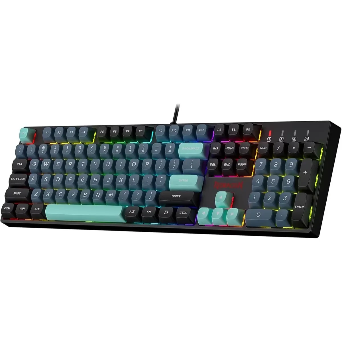 Redragon Surara K582 SE Wired RGB Gaming Keyboard, 104 Keys Mechanical Keyboard w/Mixed Color Round PBT Keycaps, Dynamic 16.8M RGB Backlit & Linear Red Switch, Redefine Software Supported (Dark Jade)