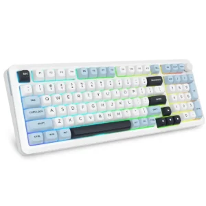 E-Yooso Z98 Wireless Gaming Keyboard - Tri Mode, 98-Keys Mechanical Keyboard (BT/2.4G/Wired) Gasket Structure, Silverwood Switch, RGB Backlight, Customizable Lights, Rotary Knob, Black White Blue