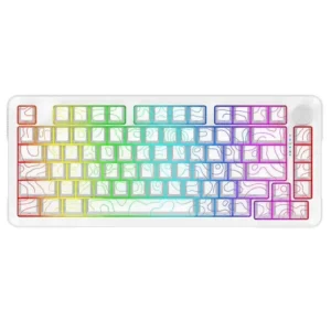 E-Yooso Z82 Tri-Mode Wireless Gaming Keyboard - 81 Keys, (BT/2.4G/USB) Type-C Wired, Mechanical Keyboard, Hotswappable, Rotary Knob, RGB Backlit, Anti Ghosting, Gray Switch, White Contour