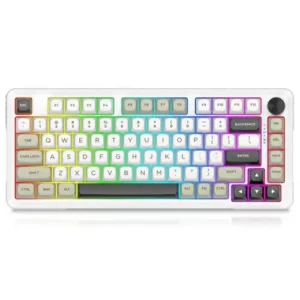 E-Yooso Z82 Tri-Mode Wireless Gaming Keyboard - 81 Keys, (BT/2.4G/USB) Type-C Wired, Mechanical Keyboard, Hotswappable, Rotary Knob, RGB Backlit, Anti Ghosting, Gray Switch, White Grey Black