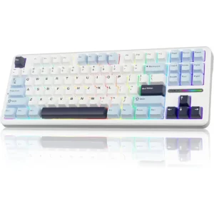 Aula F87 Wireless Mechanical Keyboard, 75% TKL Gasket Custom Hot Swappable Keyboard, 2.4GHz/Type-C/BT5.0 Gaming Keyboard, Pre-Lubed Greywood Switch RGB Backlit Keyboard for WINS/PC/Mac - Glacier Blue