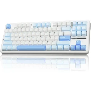 Aula F87 Wireless Mechanical Keyboard, 75% TKL Custom Hot Swappable Gaming Keyboards with PBT Keycaps, Pre-Lubed Graywood Switches, RGB Backlit Creamy Keyboard, 2.4GHz/USB-C/BT5.0 (Glacier Salt White Blue)
