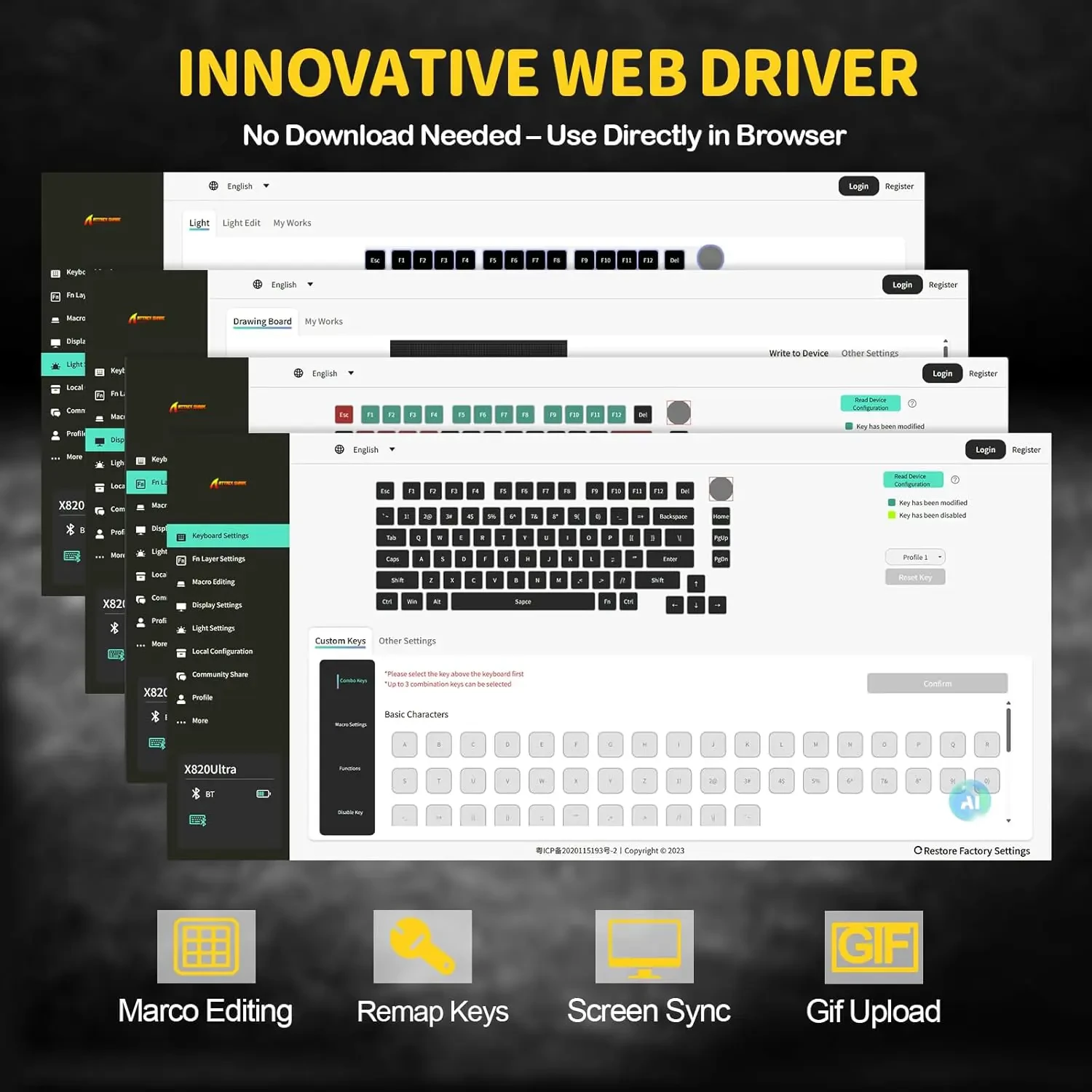 Attack Shark X820 Ultra Wireless Mechanical Keyboard with TFT Smart Display & Knob, 75% Hot Swappable Gaming Keyboard, BT/2.4G/Wired, RGB South Facing LED, PBT Keycaps (Black) - Image 5