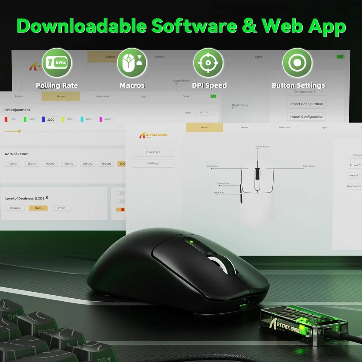 Attack Shark V5 Wireless Gaming Mouse with 42000 DPI, PAW3950 MAX Sensor, 55g Ultra-Lightweight, Nordic 52840 MCU, Wired/BT/2.4GHz Wirelss Programmable Mouse for PC/Mac (Black) - Image 3