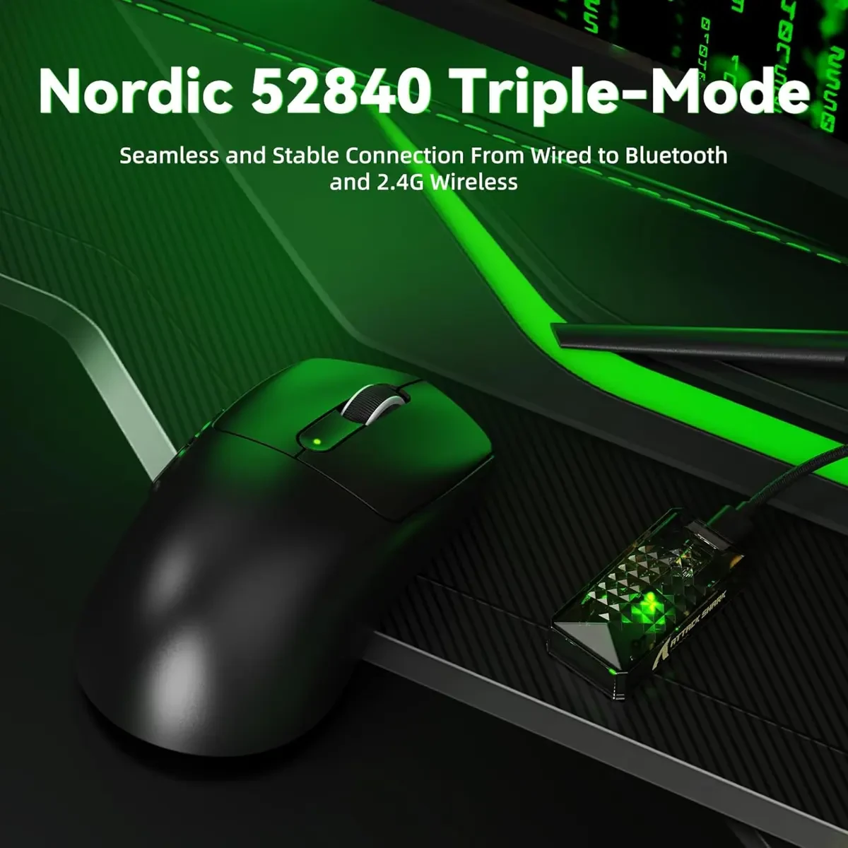 Attack Shark V5 Wireless Gaming Mouse with 42000 DPI, PAW3950 MAX Sensor, 55g Ultra-Lightweight, Nordic 52840 MCU, Wired/BT/2.4GHz Wirelss Programmable Mouse for PC/Mac (Black) - Image 5