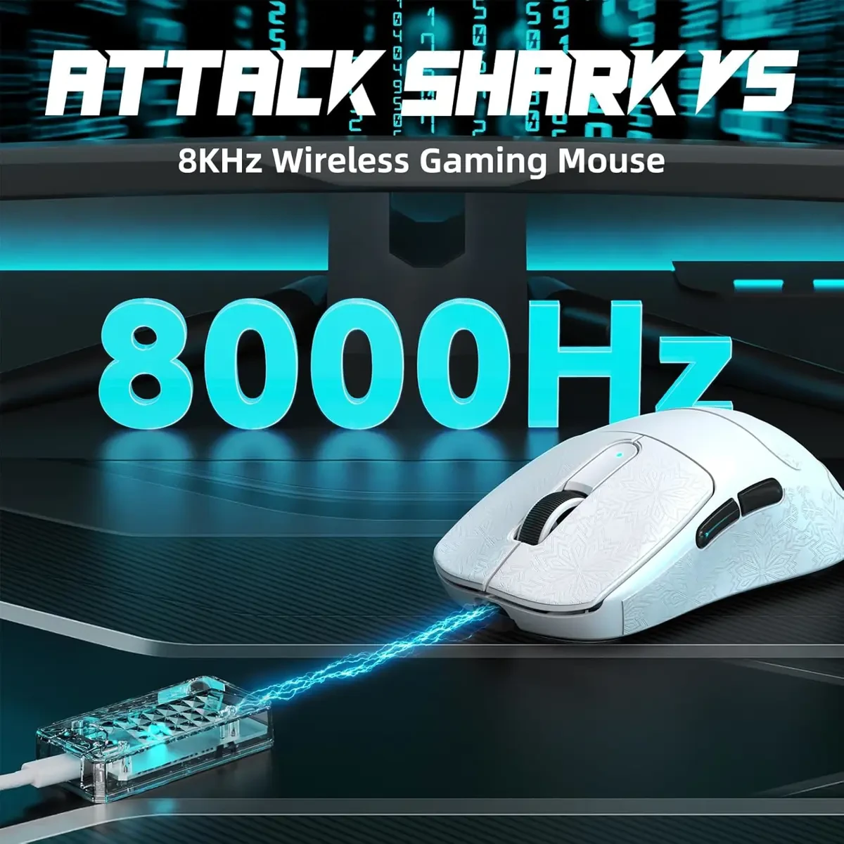 Attack Shark V5 Wireless Gaming Mouse with 42000 DPI, PAW3950 MAX Sensor, 55g Ultra-Lightweight, Nordic 52840 MCU, Wired/BT/2.4GHz Wirelss Programmable Mouse for PC/Mac (White) - Image 2
