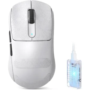 Attack Shark V5 Wireless Gaming Mouse with 42000 DPI, PAW3950 MAX Sensor, 55g Ultra-Lightweight, Nordic 52840 MCU, Wired/BT/2.4GHz Wirelss Programmable Mouse for PC/Mac (White)