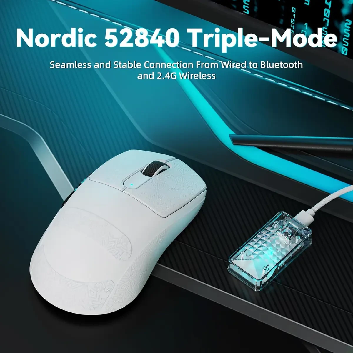 Attack Shark V5 Wireless Gaming Mouse with 42000 DPI, PAW3950 MAX Sensor, 55g Ultra-Lightweight, Nordic 52840 MCU, Wired/BT/2.4GHz Wirelss Programmable Mouse for PC/Mac (White) - Image 7