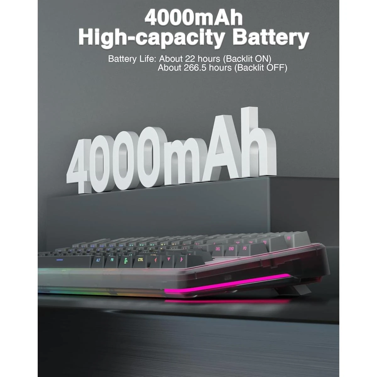 Aula F87 Pro Wireless Mechanical Keyboard, Tri-Mode BT5.0/2.4GHz/USB-C Gasket Hot Swappable Custom Keyboard, Side Printed PBT Keycaps, 75% TKL RGB Backlit Gaming Keyboard - Pre-Lubed Space Crystal Switches (Gradient Gray) - Image 3