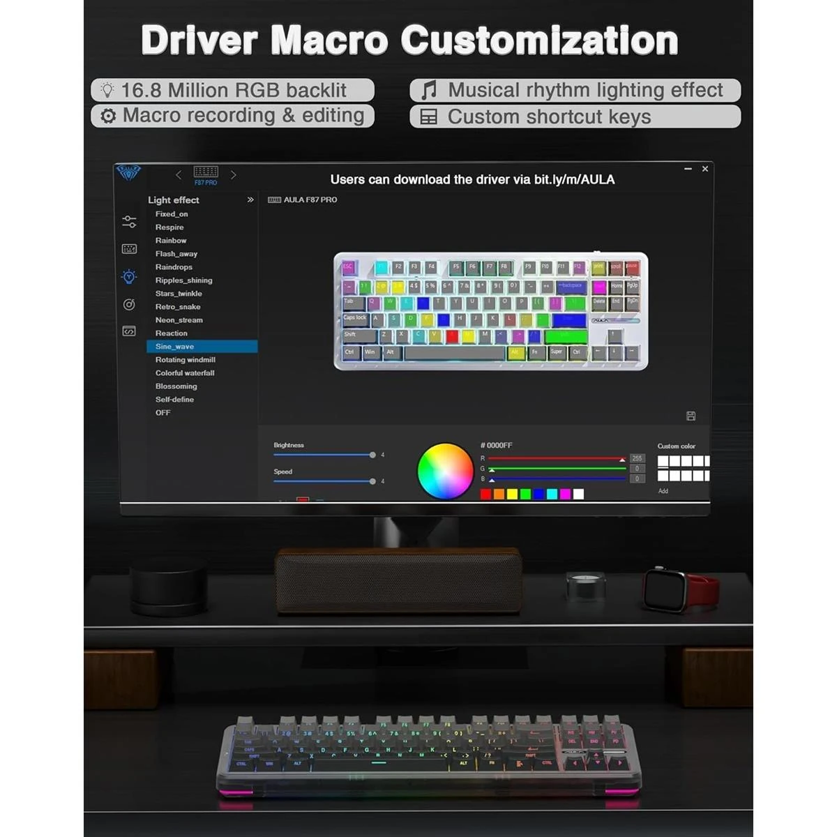 Aula F87 Pro Wireless Mechanical Keyboard, Tri-Mode BT5.0/2.4GHz/USB-C Gasket Hot Swappable Custom Keyboard, Side Printed PBT Keycaps, 75% TKL RGB Backlit Gaming Keyboard - Pre-Lubed Space Crystal Switches (Gradient Gray) - Image 6