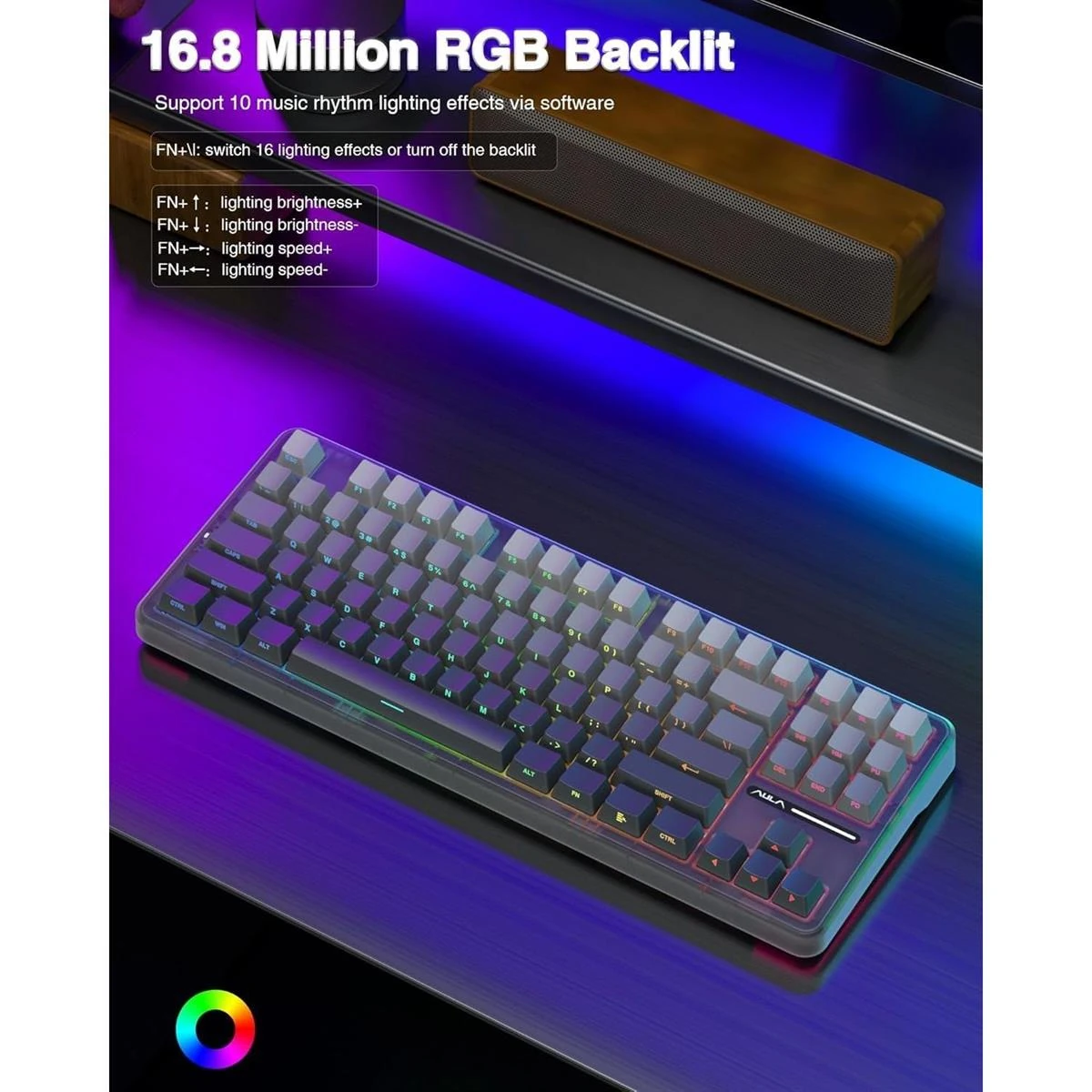 Aula F87 Pro Wireless Mechanical Keyboard, Tri-Mode BT5.0/2.4GHz/USB-C Gasket Hot Swappable Custom Keyboard, Side Printed PBT Keycaps, 75% TKL RGB Backlit Gaming Keyboard - Pre-Lubed Space Crystal Switches (Gradient Gray) - Image 7