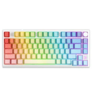 Skyloong GK75 HE 75% Gaming Keyboard USB Wired Magnetic Switch Mechanical Keyboard with Cherry Profile Double-Shot PBT Keycaps, South-Facing RGB Backlit and Knob, Skyloong Phantom Crystal White Switches (Contour Line Rainbow)