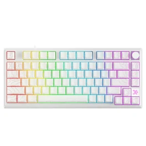 Skyloong GK75 HE 75% Gaming Keyboard USB Wired Magnetic Switch Mechanical Keyboard with Cherry Profile Double-Shot PBT Keycaps, South-Facing RGB Backlit and Knob, Skyloong Phantom Crystal White Switches (Contour Line White)