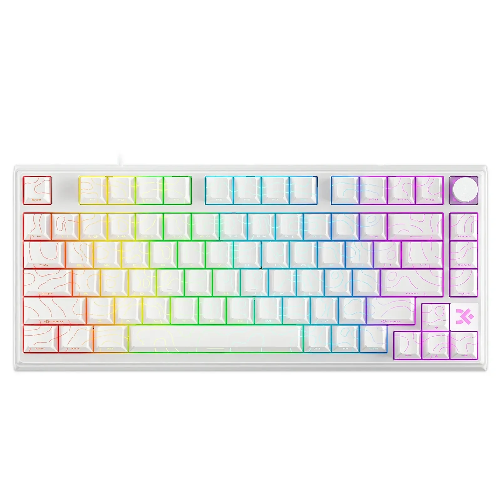 Skyloong GK75 HE 75% Gaming Keyboard USB Wired Magnetic Switch Mechanical Keyboard with Cherry Profile Double-Shot PBT Keycaps, South-Facing RGB Backlit and Knob, Skyloong Phantom Crystal White Switches (Contour Line White)