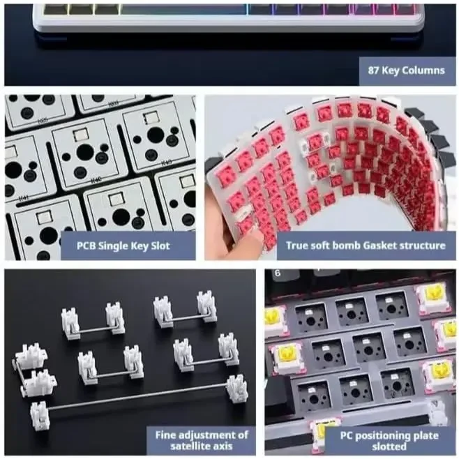 Aula F87 Pro Wireless Gasket Mechanical Keyboard, 87 Keys Compact TKL 3 Modes (Bluetooth/2.4GHz/Type-C) Gaming Keyboard, Hot Swappable, Full RGB Backlit Mechanical Keyboard (White Contour) - Image 4