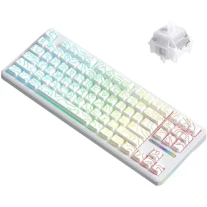 Aula F87 Pro Wireless Gasket Mechanical Keyboard, 87 Keys Compact TKL 3 Modes (Bluetooth/2.4GHz/Type-C) Gaming Keyboard, Hot Swappable, Full RGB Backlit Mechanical Keyboard (White Contour)