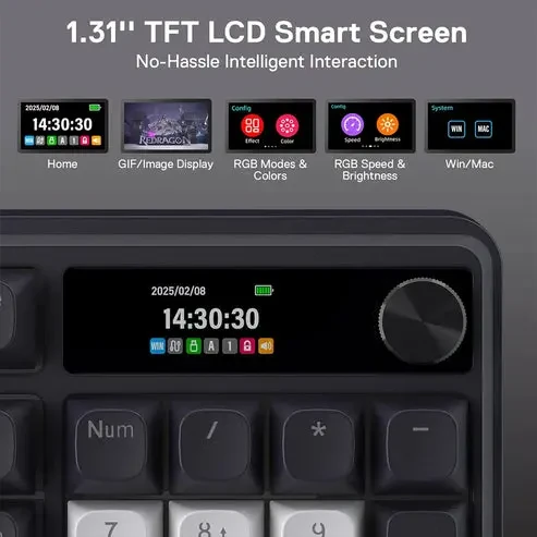 Redragon Terraflare K762 Pro Wireless Gasket Gaming Keyboard w/Hype Screen & Knob, 104 Keys Mechanical Keyboard, Easy-Control 1.14’’ TFT Info Display, 5-Layer Noise Dampening, Round PBT Keycaps, Mint Mambo Switch (Abyssal White Blue) - Image 2