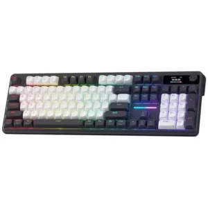 Redragon Terraflare K762 Pro Wireless Gasket Gaming Keyboard w/Hype Screen & Knob, 104 Keys Mechanical Keyboard, Easy-Control 1.14’’ TFT Info Display, 5-Layer Noise Dampening, Round PBT Keycaps, Mint Mambo Switch (Abyssal White Blue)
