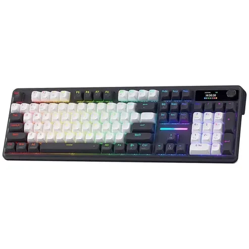 Redragon Terraflare K762 Pro Wireless Gasket Gaming Keyboard w/Hype Screen & Knob, 104 Keys Mechanical Keyboard, Easy-Control 1.14’’ TFT Info Display, 5-Layer Noise Dampening, Round PBT Keycaps, Mint Mambo Switch (Abyssal White Blue)