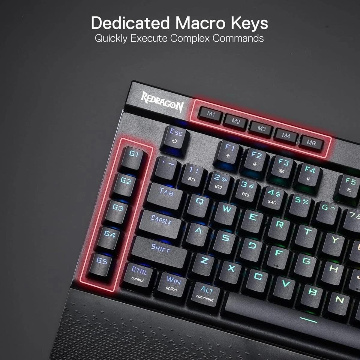 Redragon K587 Magic-Wand Pro TKL RGB 3-Mode Wireless Mechanical 87 Keys Gaming Keyboard, 9 Dedicated Macro Keys, Media Control w/Detachable Wrist Rest, Hot-Swap Linear Red Switches - Image 4