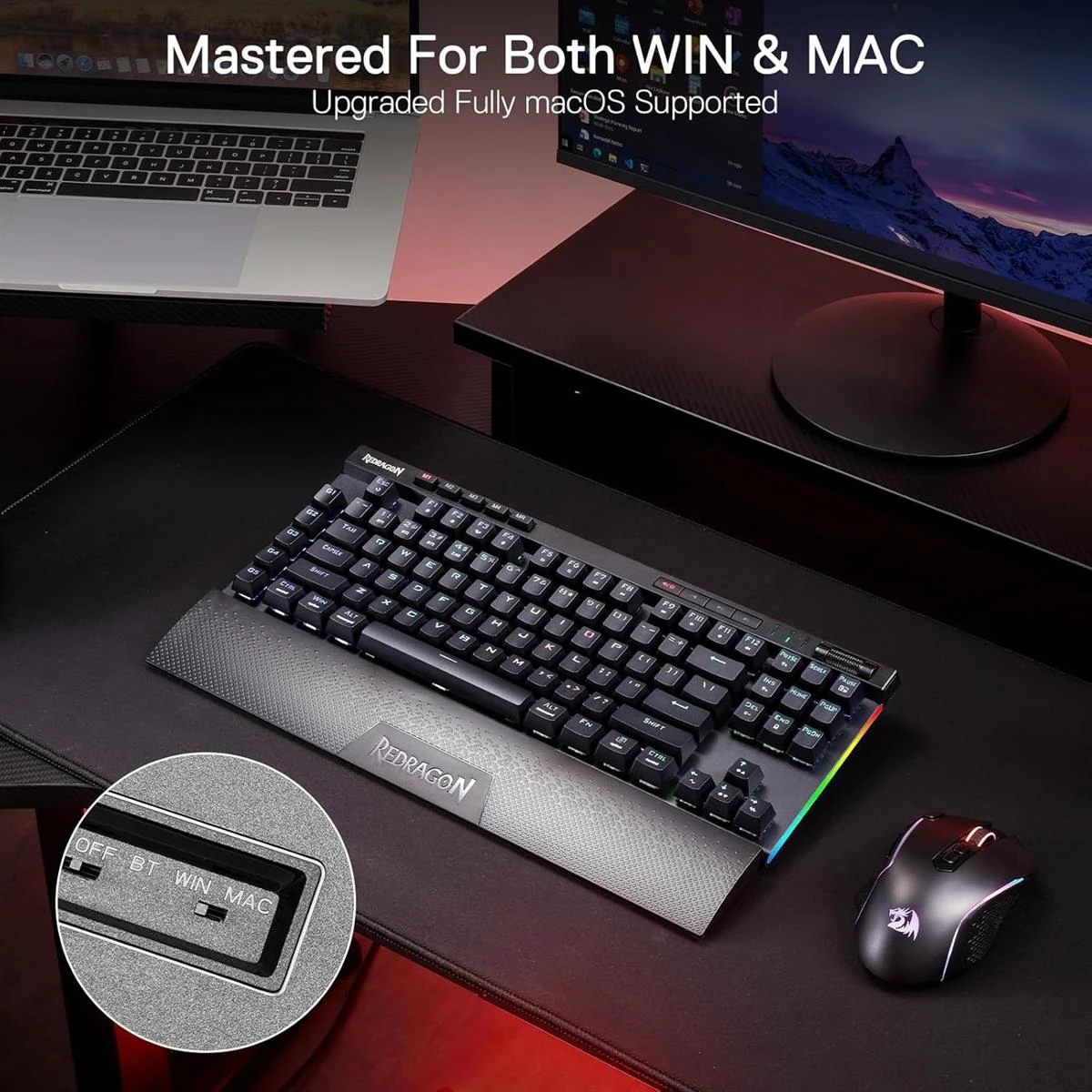 Redragon K587 Magic-Wand Pro TKL RGB 3-Mode Wireless Mechanical 87 Keys Gaming Keyboard, 9 Dedicated Macro Keys, Media Control w/Detachable Wrist Rest, Hot-Swap Linear Red Switches - Image 5