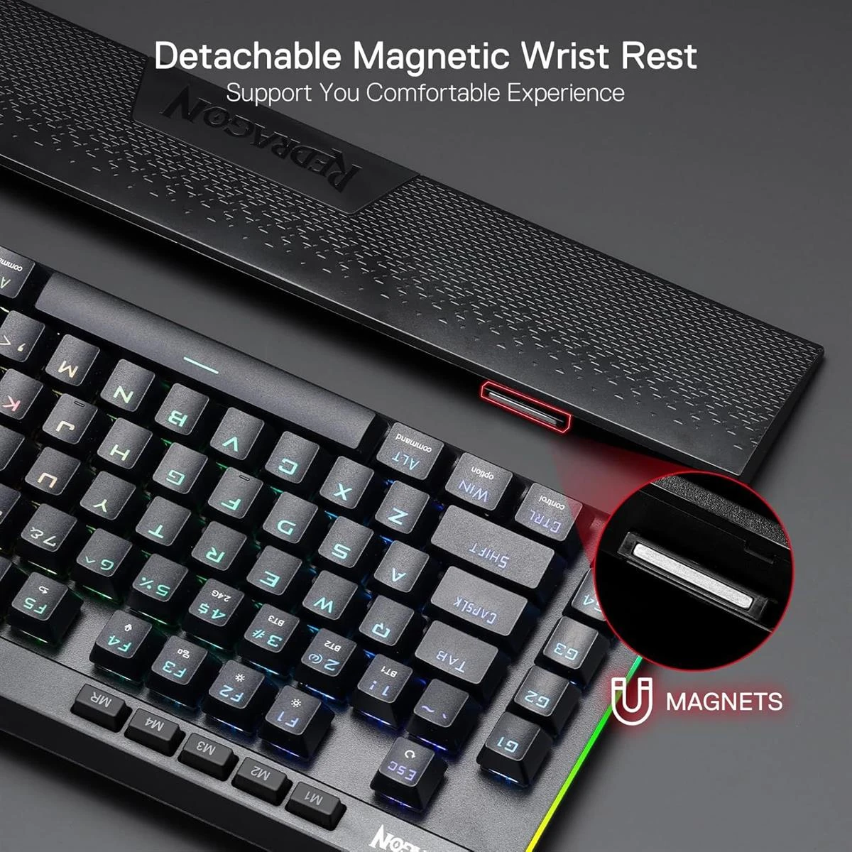 Redragon K587 Magic-Wand Pro TKL RGB 3-Mode Wireless Mechanical 87 Keys Gaming Keyboard, 9 Dedicated Macro Keys, Media Control w/Detachable Wrist Rest, Hot-Swap Linear Red Switches - Image 6