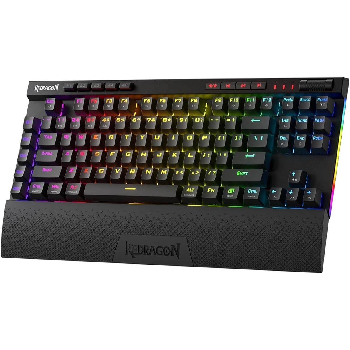 Redragon K587 Magic-Wand Pro TKL RGB 3-Mode Wireless Mechanical 87 Keys Gaming Keyboard, 9 Dedicated Macro Keys, Media Control w/Detachable Wrist Rest, Hot-Swap Linear Red Switches