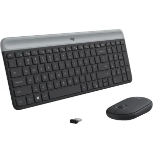 Logitech MK470 Slim Wireless Keyboard and Mouse Combo - Modern Compact Layout, Ultra Quiet, 2.4 GHz USB Receiver, Plug n Play Connectivity, Compatible with Windows - Graphite (Box Open)